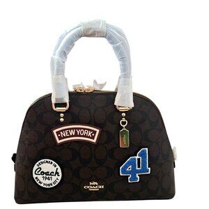 Coach Womens Brown Signature Canvas Ski Patches Double Handles Katy Satchel Bag